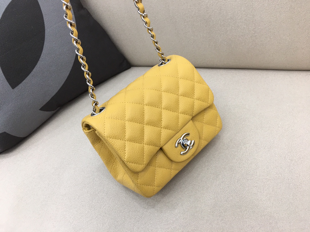 Mini Classic Flap Caviar Bag A01115 Yellow/Silver